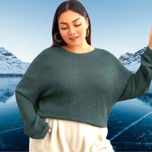 🆕SHEIN Woman’s plus-size Teal Green Long-sleeve Stretchy Waffle-knit Top❤️❤️4X